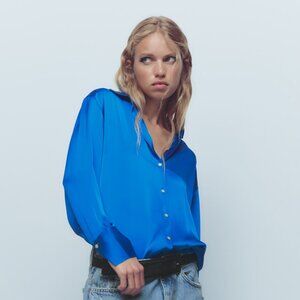 SATIN EFFECT SHIRT - ELECTRIC BLUE
